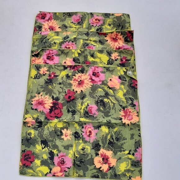 VTG 100% Cotton Napkins Bright Floral  14" Square 4 pc Avocado Green - Picture 5 of 7